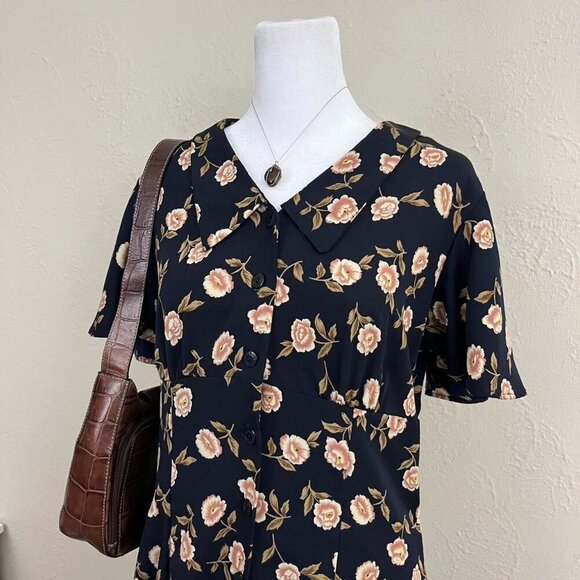 black floral vintage 90s midi dress - Picture 3 of 8